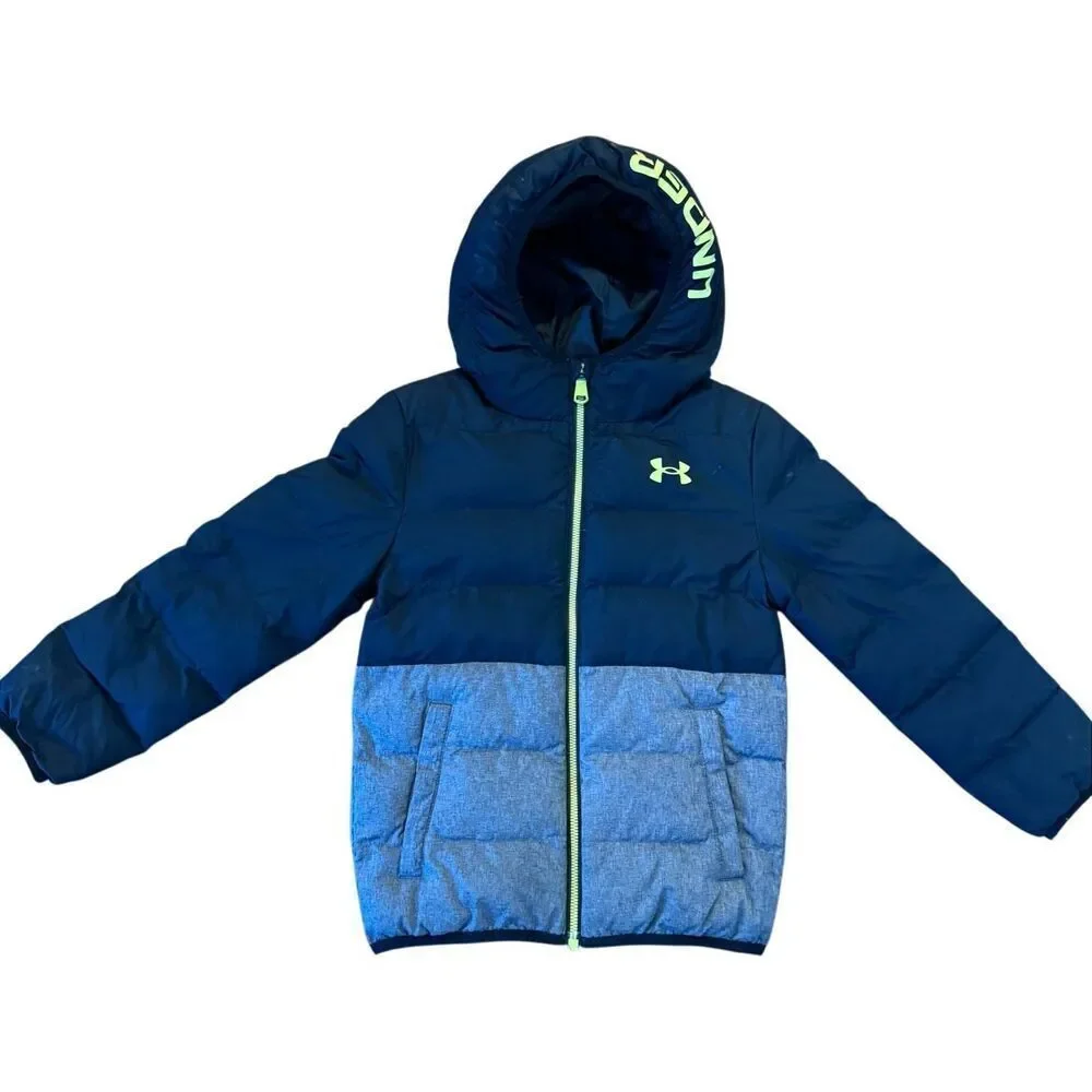 Under Armour black and grey hooded puffer jacket size 6